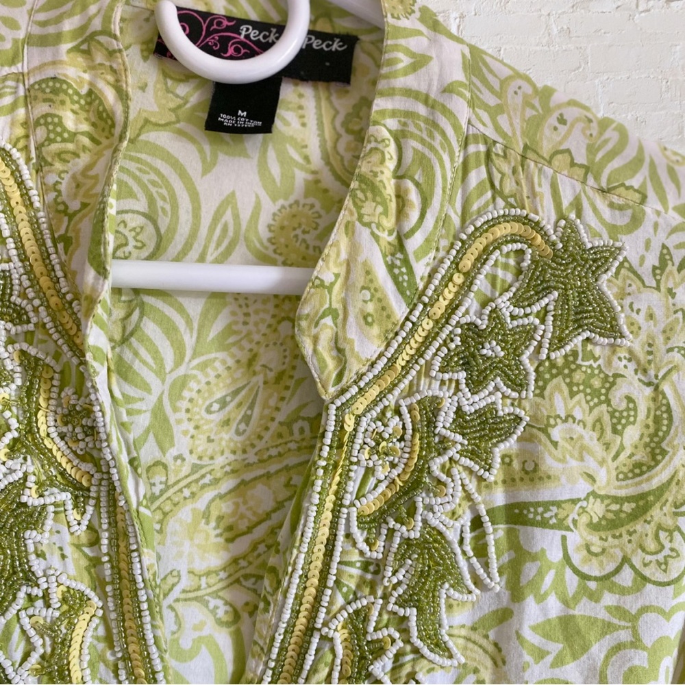 GORGEOUS EMBELLISHED PAISLEY DEEP PLUNGE V NECK 3/4 SLEEVE BLOUSE - Picture 3 of 14